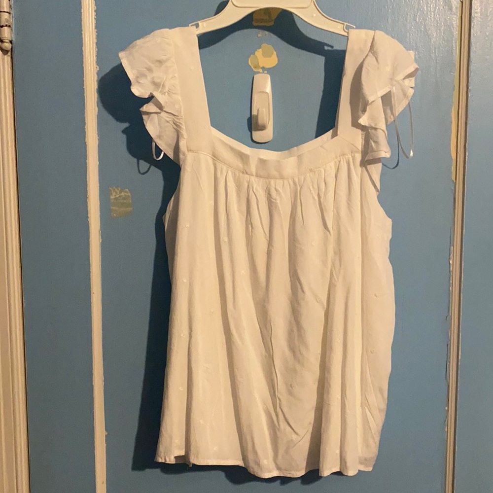White, ruffle sleeve, tank top, blouse
